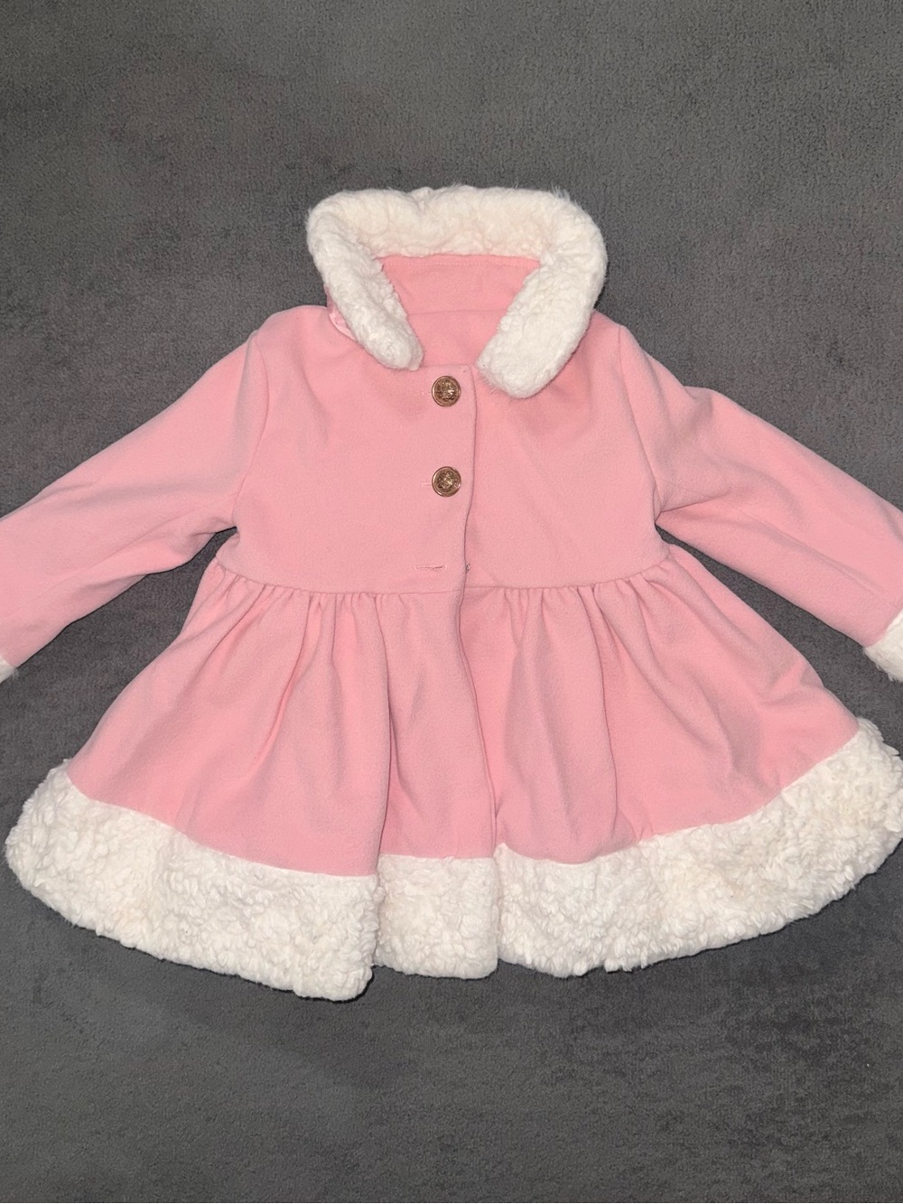 Mia Belle Girls Pink Faux Fur Trim Dress Coat 2T/3T Bow Winter Holiday